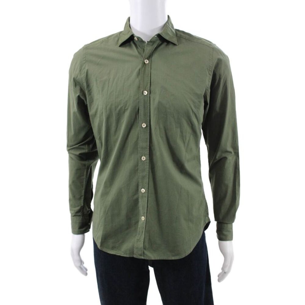 Tintoria Mattei Mens Cotton Basic Button Down Shirt Green Size 38